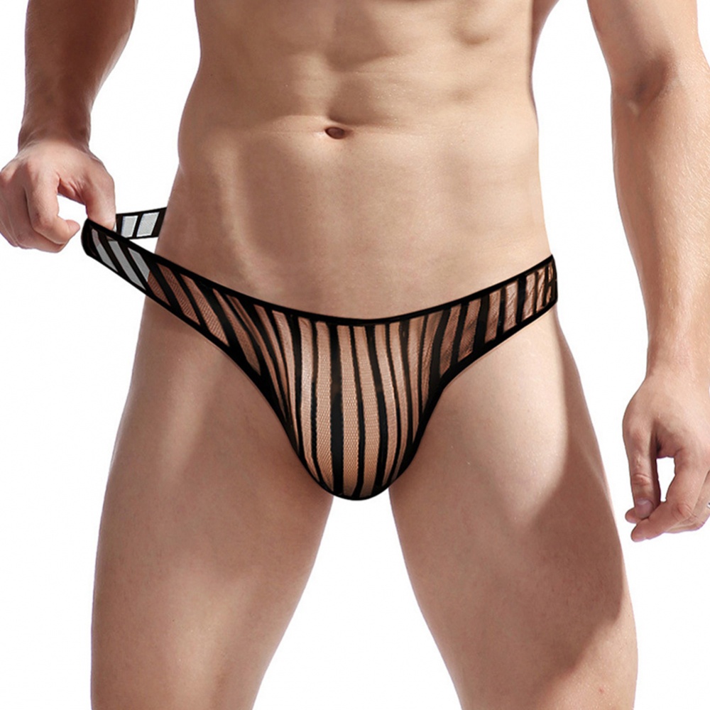 Nam \ 's brief mesh pants pouch regular see-through sexy sheer soft striped