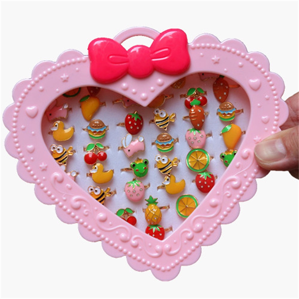 Set 36 / 12 Nhẫn Nhựa Hoạt Hình Dễ Thương Cho Bé Gái