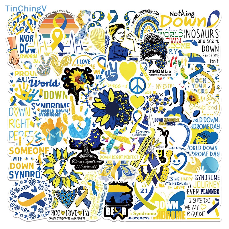 Bộ 50 Miếng Dán Chữ Down Syndrome Chăm Sóc Xe Hơi / Xe Máy / Laptop