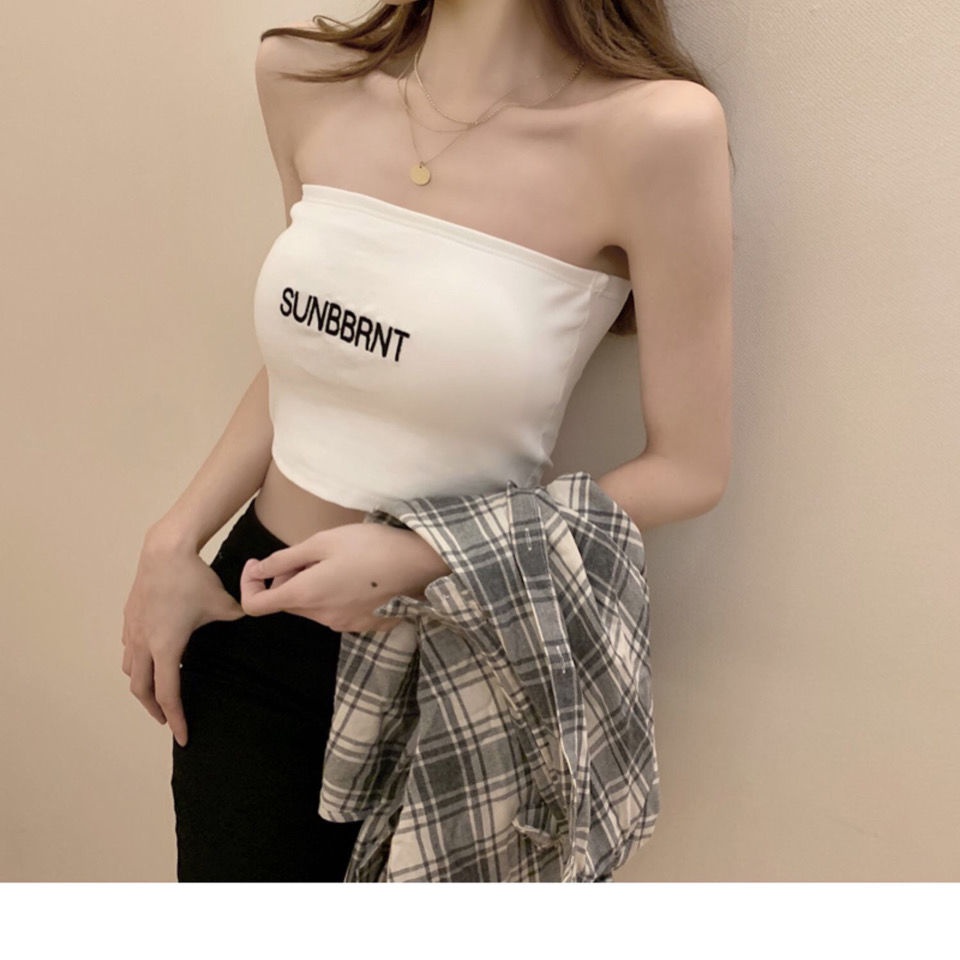 Áo Ống Ngắn Thêu Chữ Phong Cách Pháp Quyến Rũ Thời Trang Cho Nữ