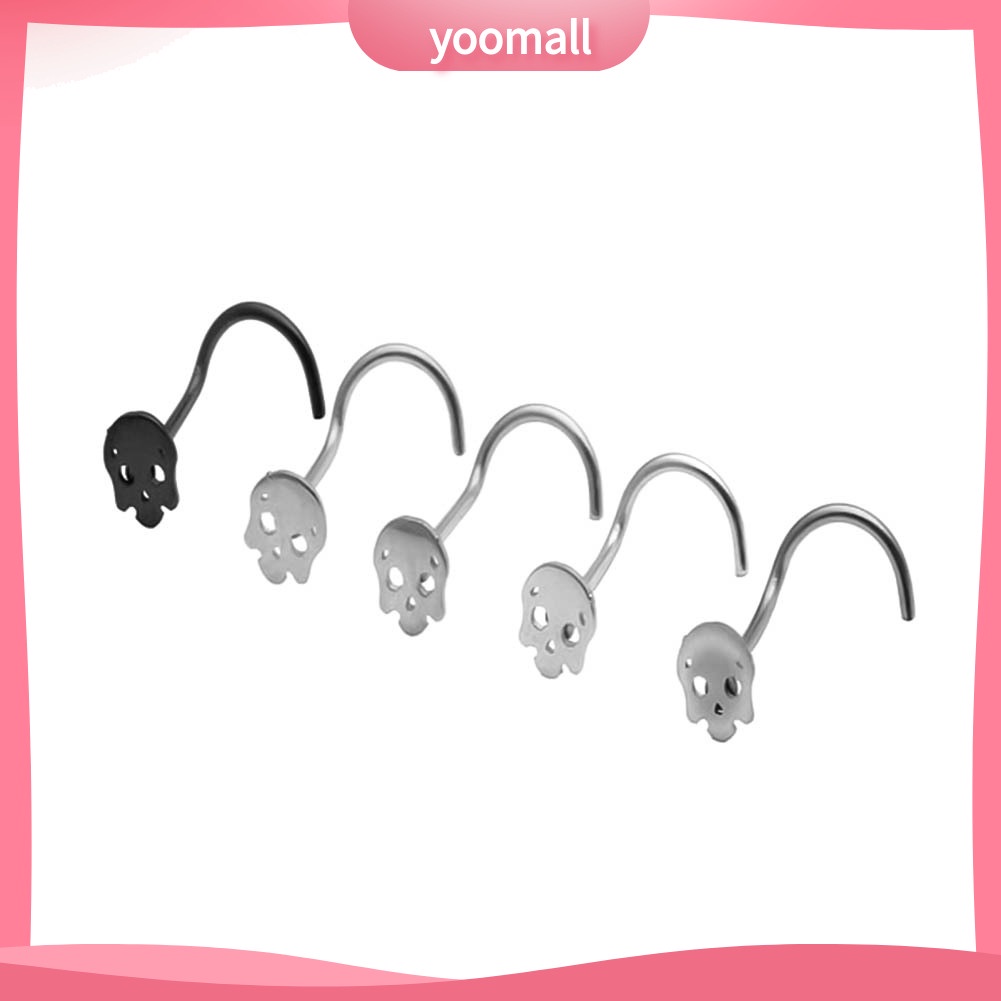 Set 2 Khuyên Mũi Hình Đầu Lâu Bằng Thép Không Gỉ Cá Tính