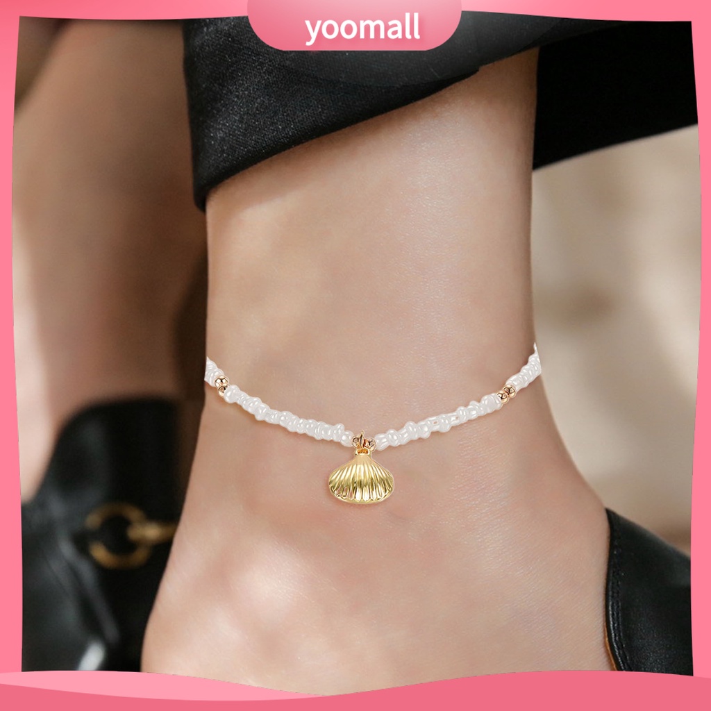 [YM] Lắc Chân Đính Ngọc Trai Nhân Tạo Hình Vỏ Sò Thanh Lịch Có Thể Điều Chỉnh Trang Sức Đi Biển Mùa Hè Cho Nữ