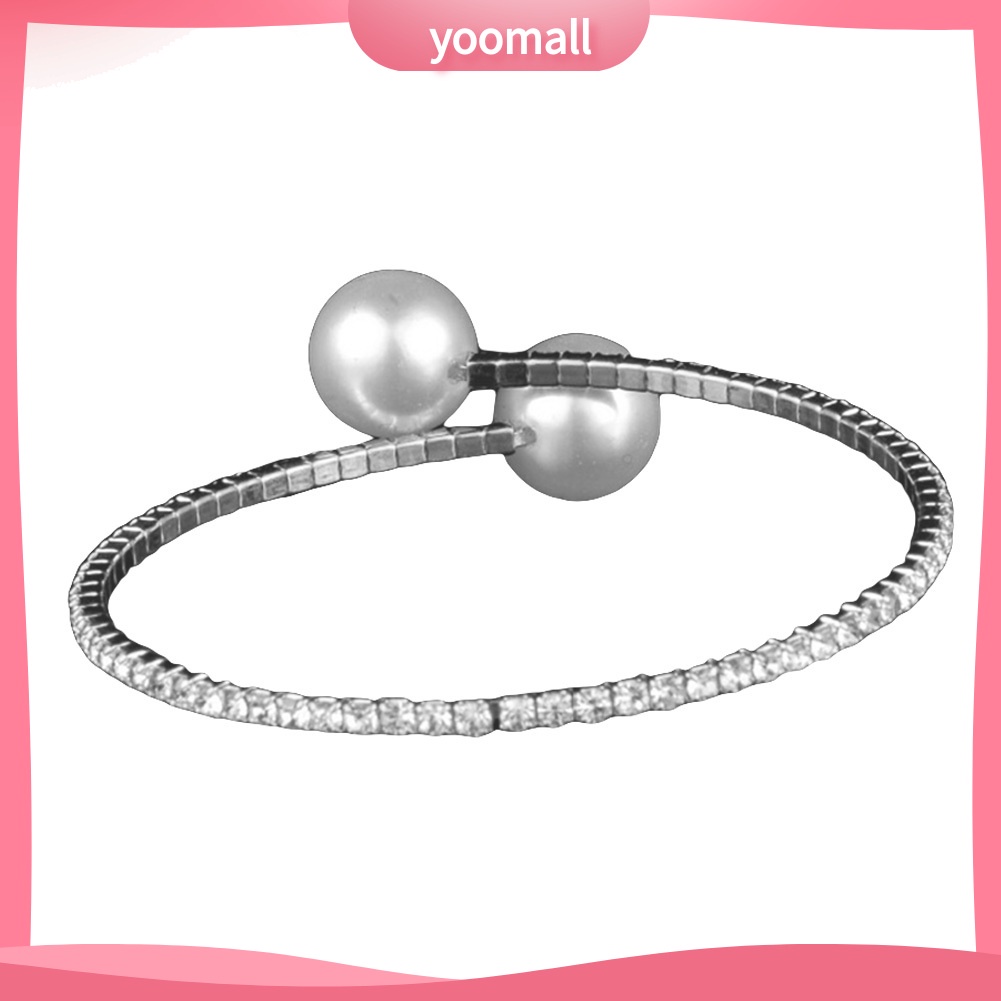 Vòng Đeo Tay Dạng Mở Đính Đá &amp; Ngọc Trai Giả Thời Trang Cho Nữ