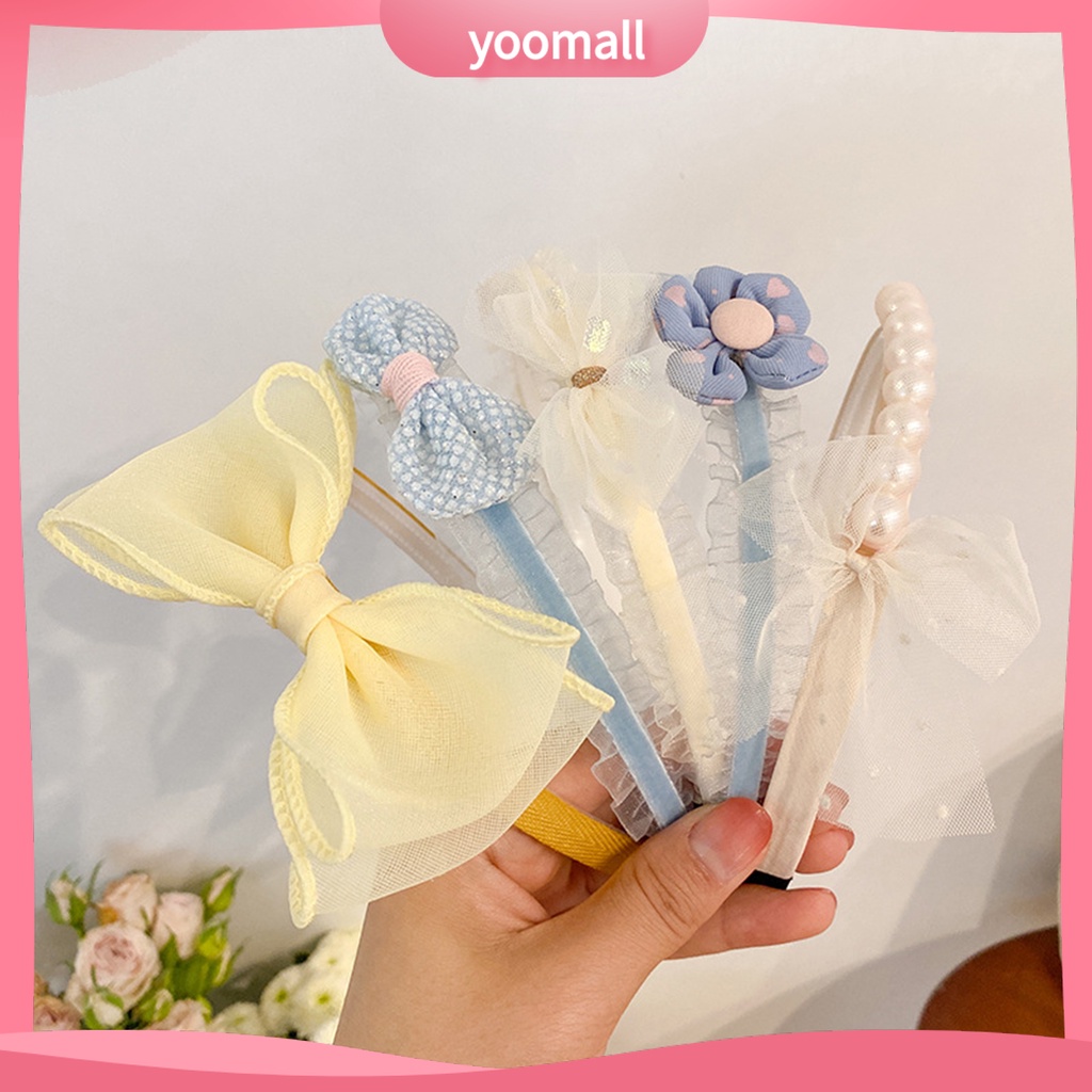 Băng Đô Nơ Đính Ngọc Trai Giả Co Giãn Xinh Xắn Cho Bé Gái