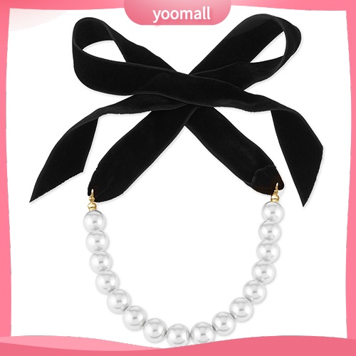 Vòng Cổ Choker Dây Nhung Thắt Nơ Đính Ngọc Trai Nhân Tạo Thời Trang