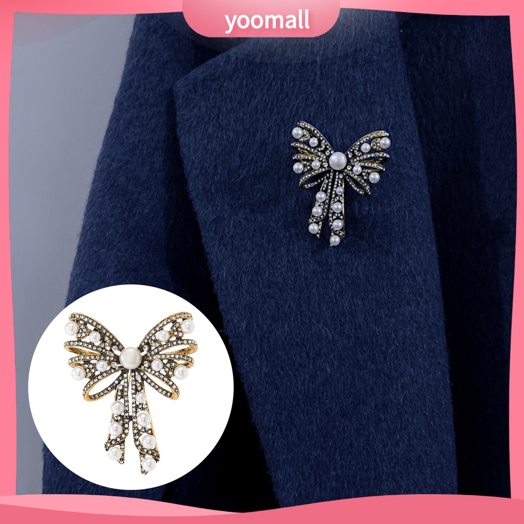 Ghim Cài Áo Hình Nơ Đính Ngọc Trai Giả Phong Cách Pháp Cổ Điển Sang Trọng Dành Cho Nữ