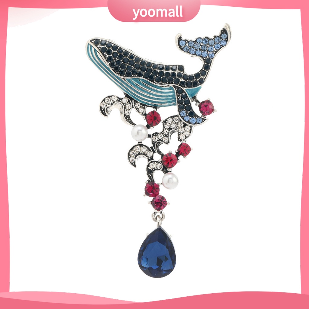 Ghim Cài Áo Hình Cá Voi Đính Đá Tráng Men Phong Cách Vintage