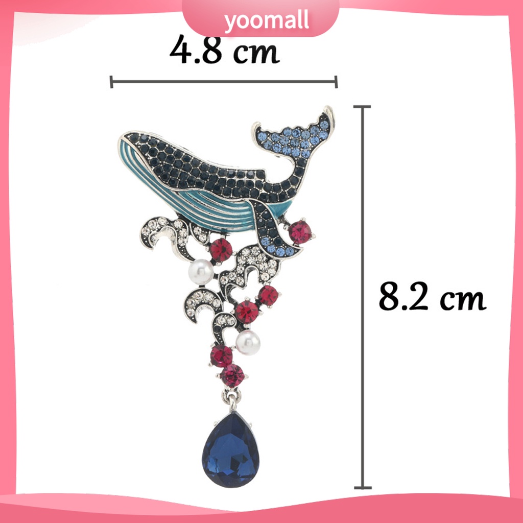 Ghim Cài Áo Hình Cá Voi Đính Đá Tráng Men Phong Cách Vintage