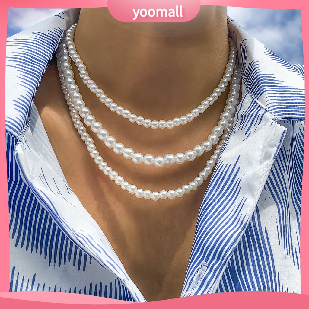 1 Set Vòng Cổ Choker Ngọc Trai Giả Dáng Dài Bắt Mắt Tinh Tế Phong Cách Hip Hop Dễ Phối Đồ Cho Nam