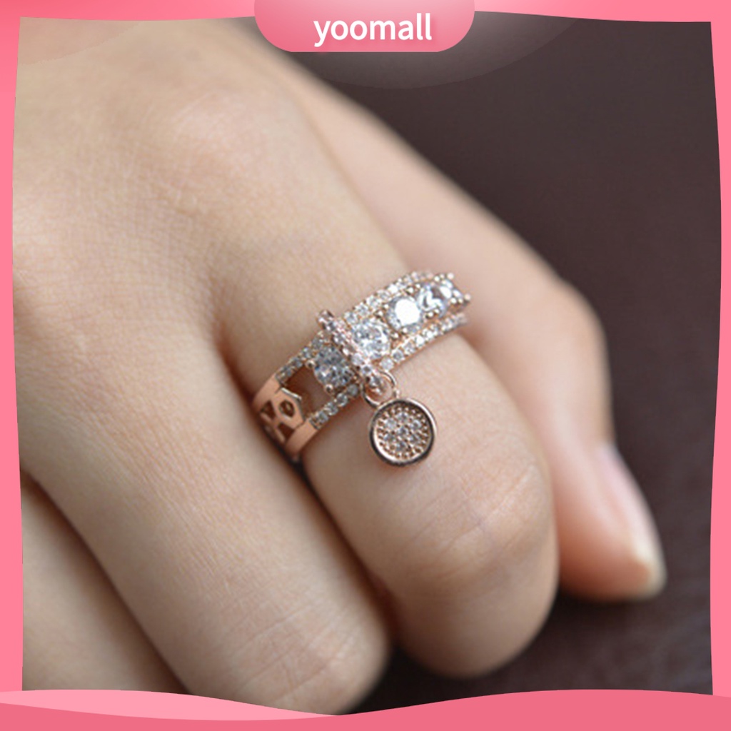 Nhẫn Mặt Hình Tròn Rỗng Bằng Hợp Kim Đính Đá Zircon Thời Trang Cho Nữ