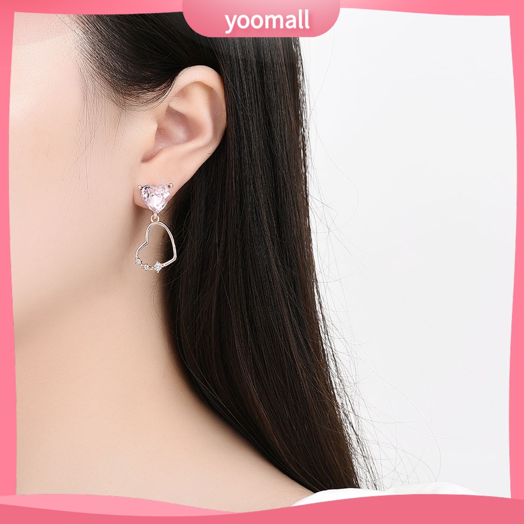 1 Bộ Vòng cổ + Bông Tai Đính Đá Hình Trái Tim Lấp Lánh Cho Nữ