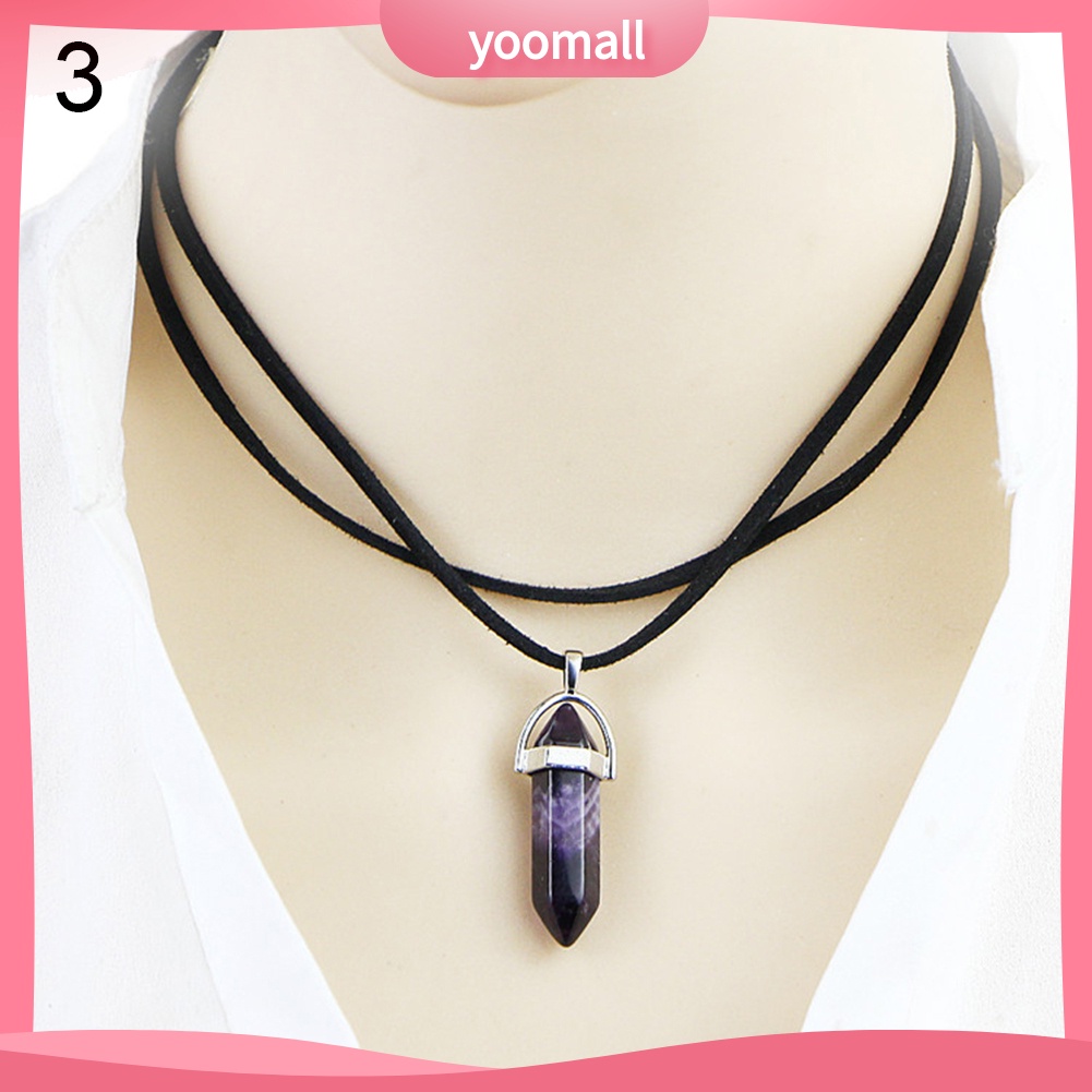 Vòng cổ Giả Da Hai Lớp Mặt Đá Lục Giác Thời Trang