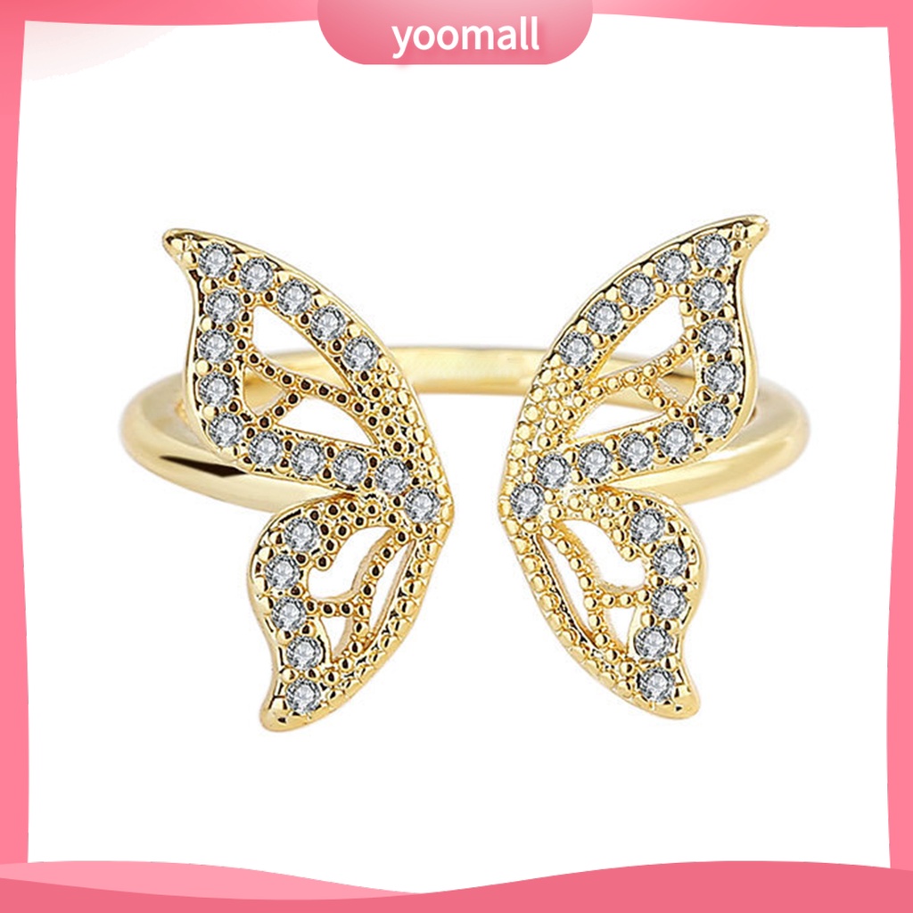 Nhẫn Hở Hình Bướm Đính Đá Lấp Lánh Có Thể Điều Chỉnh Kích Thước