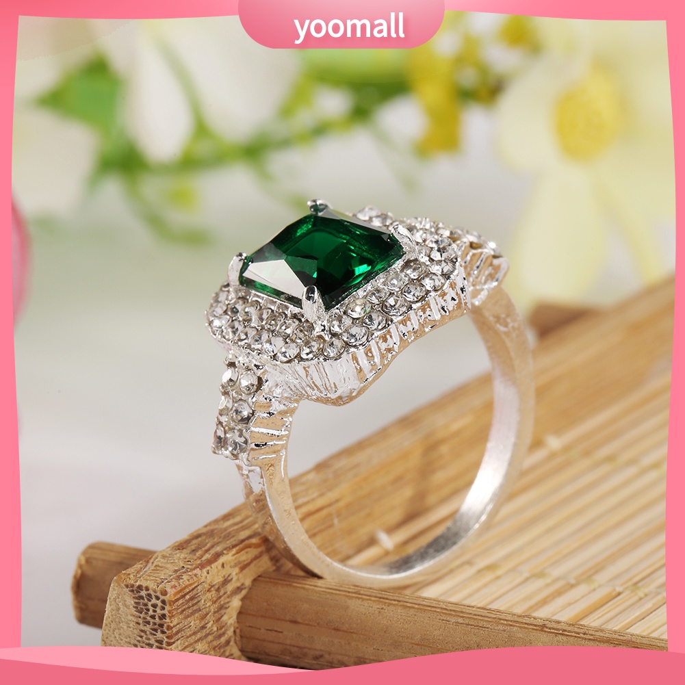 Nhẫn Cưới Mạ Bạc Đính Đá Zircon Xanh Lá Thời Trang Cho Nữ