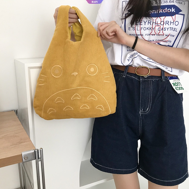 Túi Xách Vải Nhung Mềm Thêu Hình Totoro Dễ Thương Sức Chứa Lớn Cho Nữ