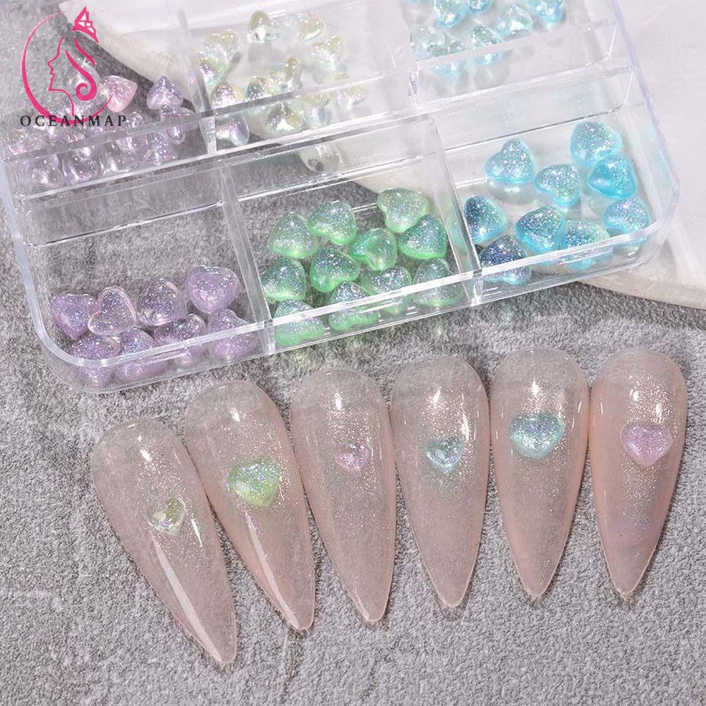 OCEANMAP Phụ Kiện Trang Trí Móng Tay Hình Trái Tim Bằng Nhựa Resin Phong Cách Cực Quang Cho Nữ