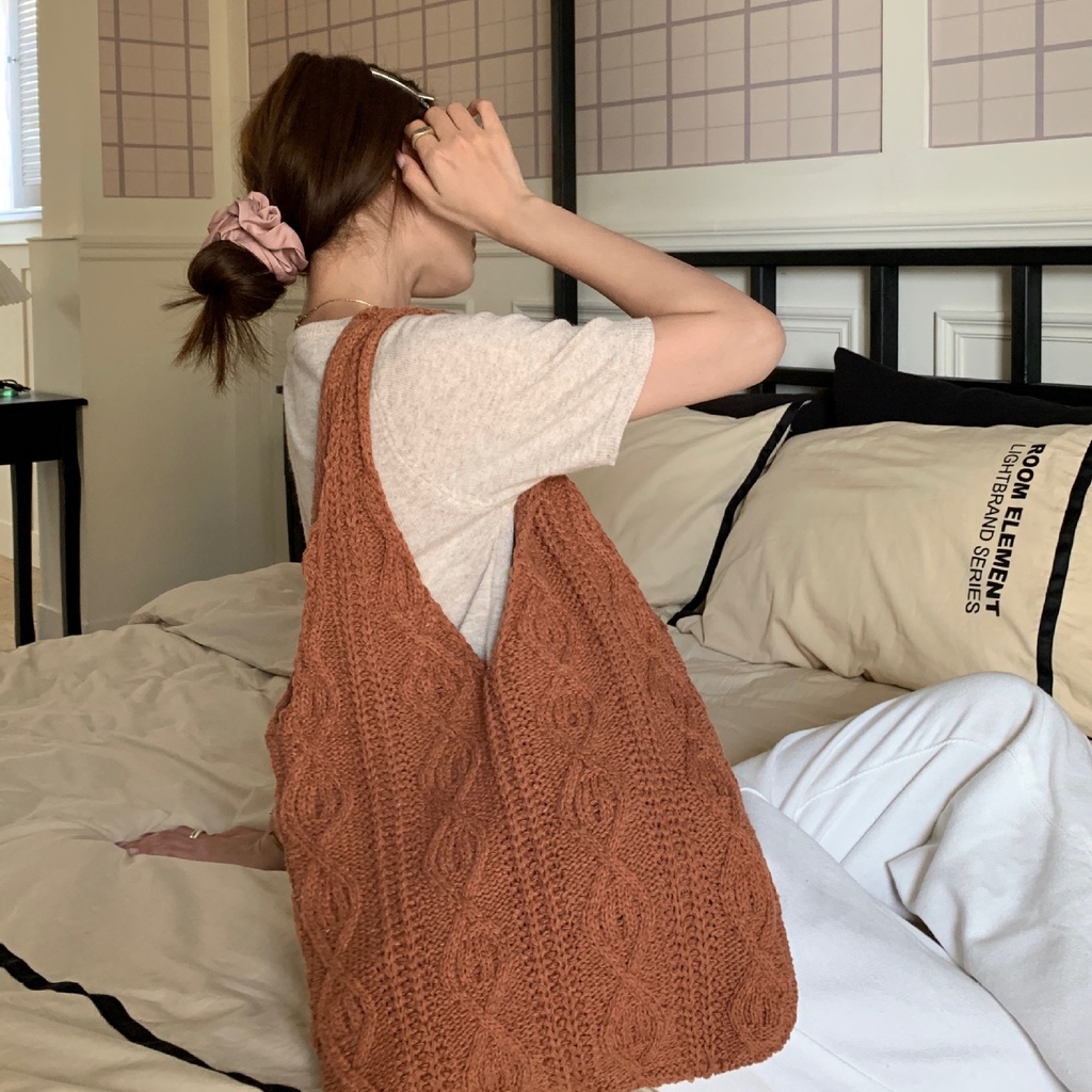 Túi Tote Đan Len Thủ Công Thân Thiện Với Môi Trường Phong Cách Retro