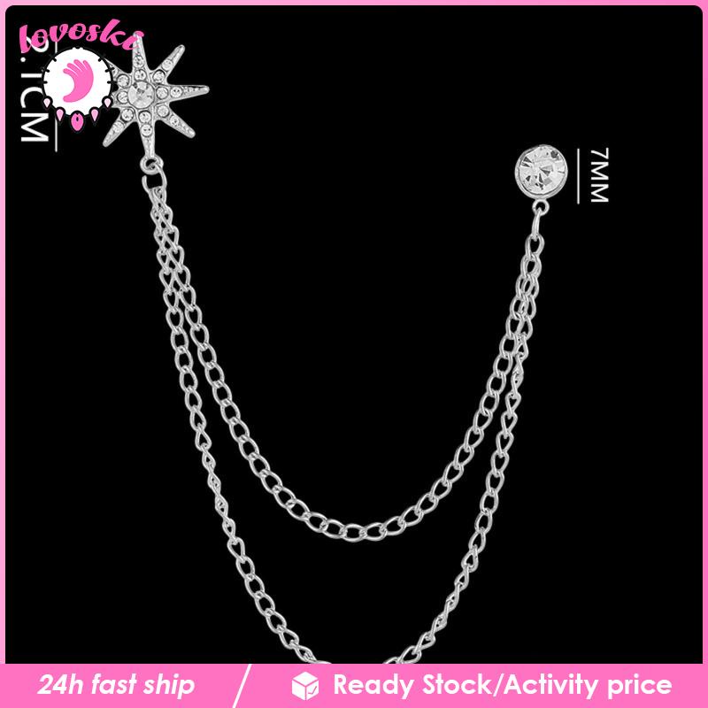 Ghim Cài Áo Hình Bông Tuyết Đính Đá Phối Dây Xích Thời Trang Cho Nam