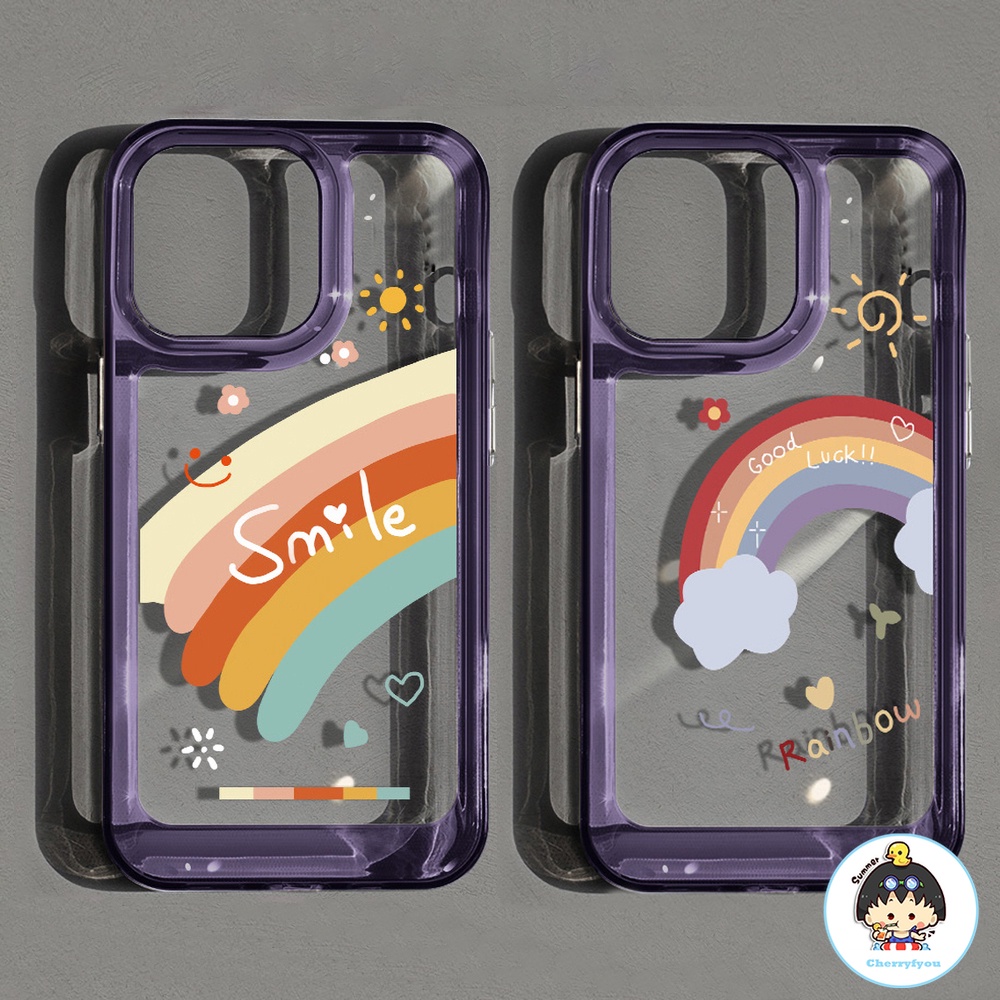 Ốp Điện Thoại TPU Mềm Trong Suốt Chống Sốc In Hình Mặt Cười Cầu Vồng Cho IPhone 14 13 12 11 Pro Max X XR 8 7 Plus
