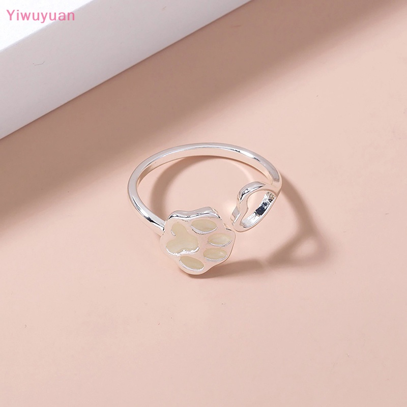 < Yiwuyuan > Nhẫn Dạ Quang Dạng Mở Hình Chân Mèo Có Thể Điều Chỉnh Quà Tặng Cho Cặp Đôi Nam Nữ Mới