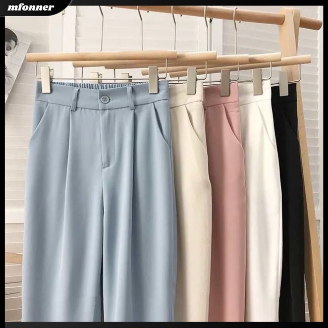 Quần ống rộng Lưng Cao Thoáng Khí Màu Sắc Đơn Giản Thanh Lịch Cho Nữ