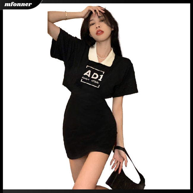 Đầm Tay Ngắn Cổ Bẻ Thêu Chữ Ôm Dáng Quyến Rũ Thời Trang Mùa Hè Cho Nữ