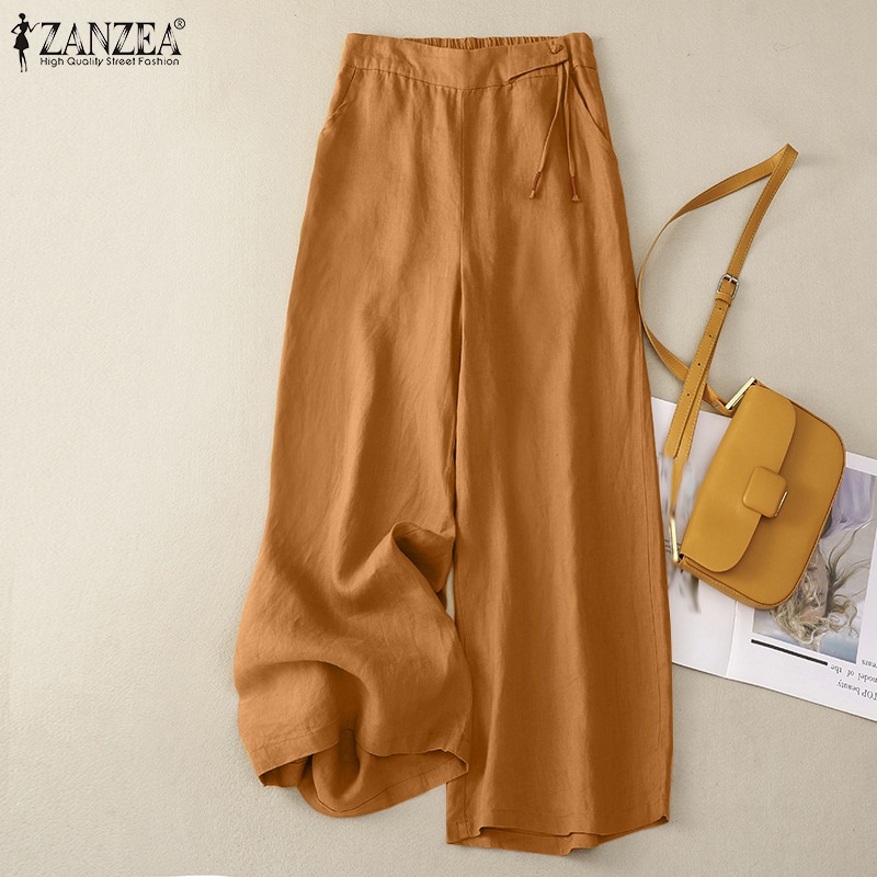 Zanzea Quần Cotton Ống Rộng Lưng Cao Thời Trang Dành Cho Nữ