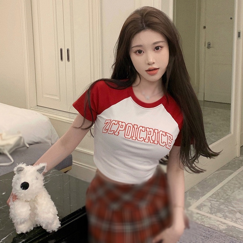 Áo Croptop Cổ Tròn Phong Cách Retro Mỹ Cho Nữ