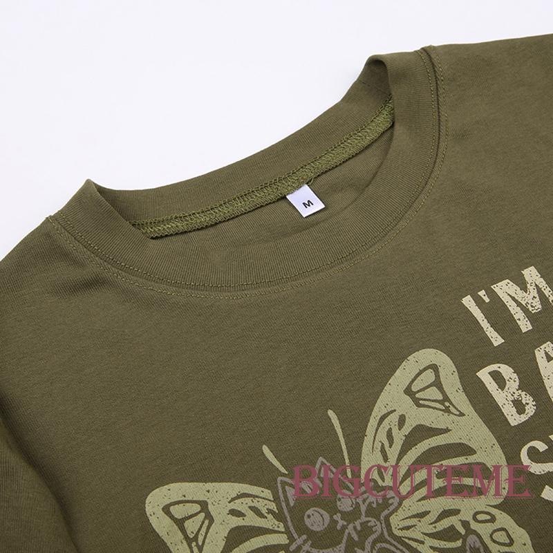 Áo Thun Crop Top Tay Ngắn In Họa Tiết Bướm Và Chữ Phong Cách Đường Phố Thời Trang Mùa Hè Cho Nữ