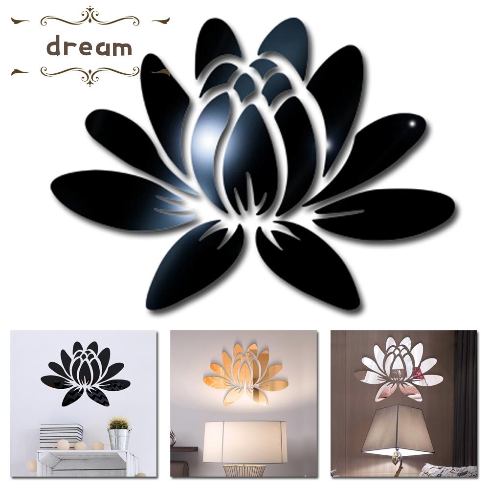 【DREAMLIFE】Chic Lotus Flower Acrylic Mirror Wall Decal Set for DIY Home Decoration