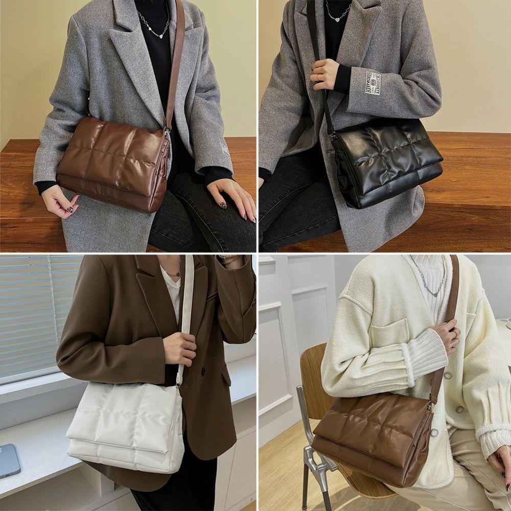 Túi Đeo Vai Bằng Vải Cotton Nhồi Bông Sức Chứa Lớn Mùa Đông