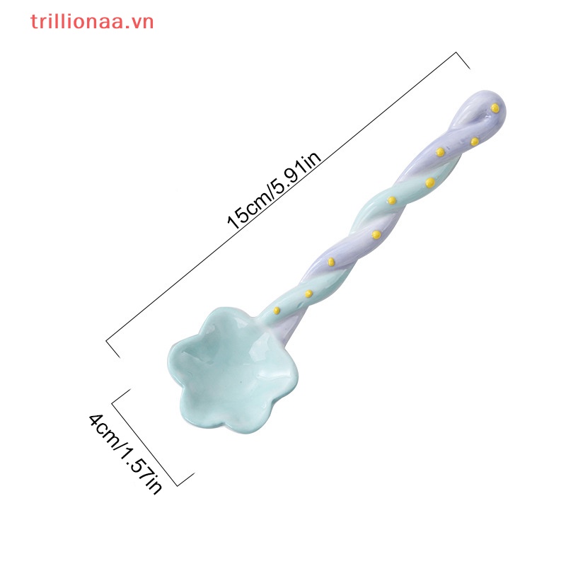 1 Muỗng Sứ Cán Dài Vẽ Hình Cây Kem Dễ Thương