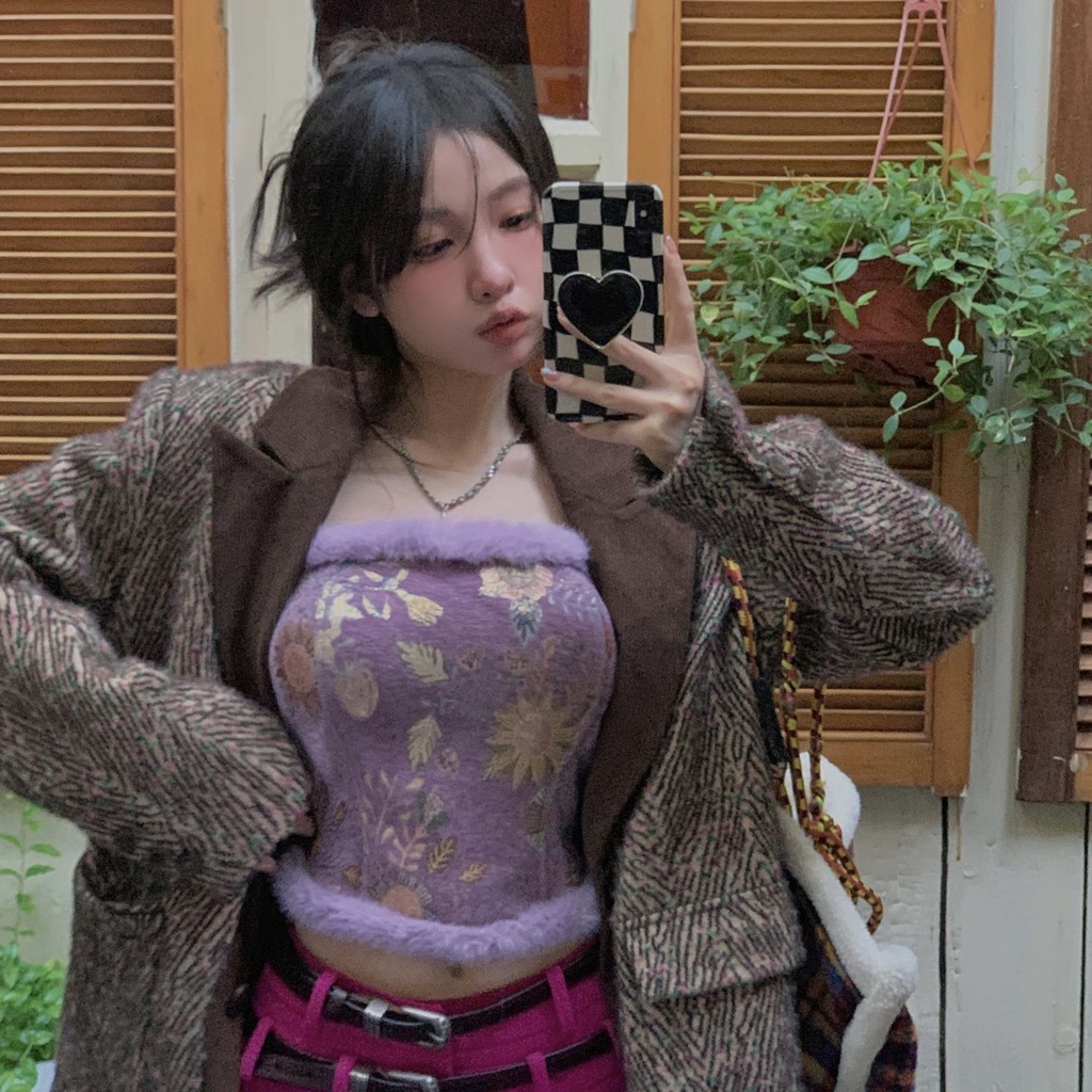 Áo Ống Lông Xù Dày Dặn Thiết Kế Cổ Điển Hợp Thời Trang Cho Nữ