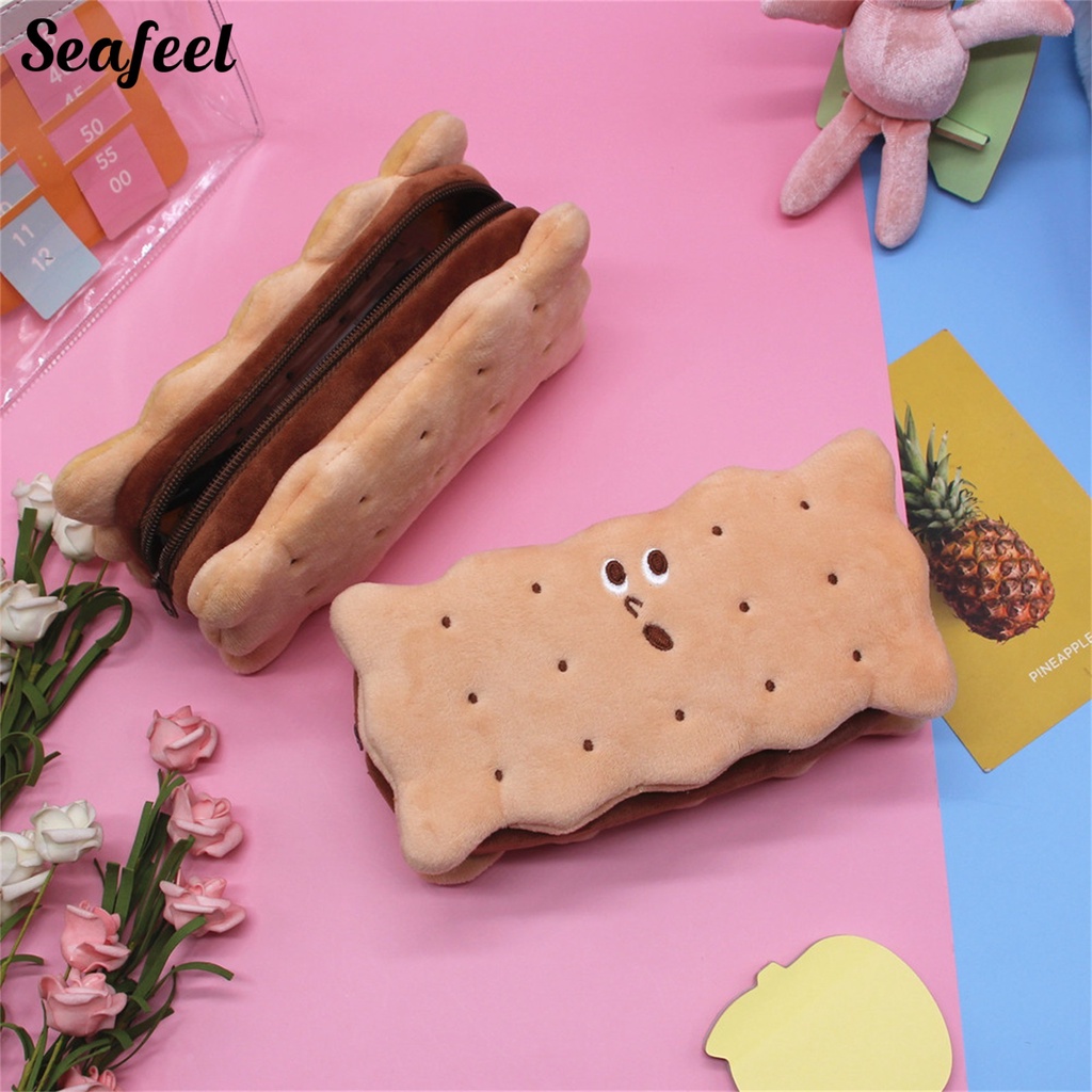 Túi Đựng Bút Chì Có Khóa Kéo Hình Bánh Sandwich / Bánh Quy Nhồi Bông Dễ Thương
