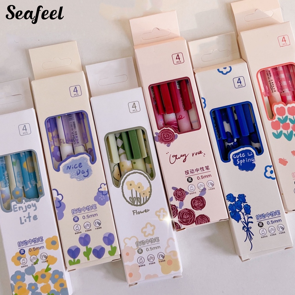 Set 4 Bút Thử Mực Đen Ngòi 0.5mm Kiểu Dáng Hoạt Hình