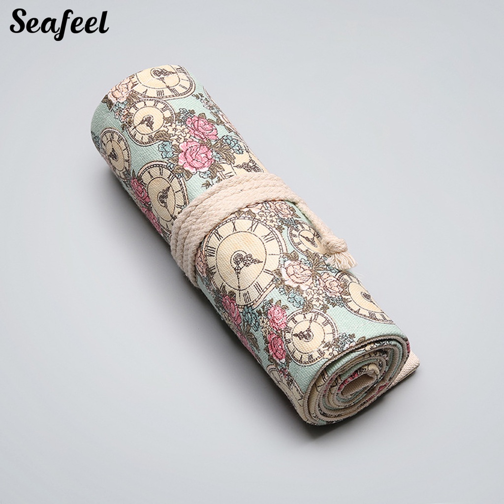 Túi Cuộn Đựng Bút Bằng Vải Canvas 12 / 24 / 36 / 48 / 72 In Hình Hoa Hồng