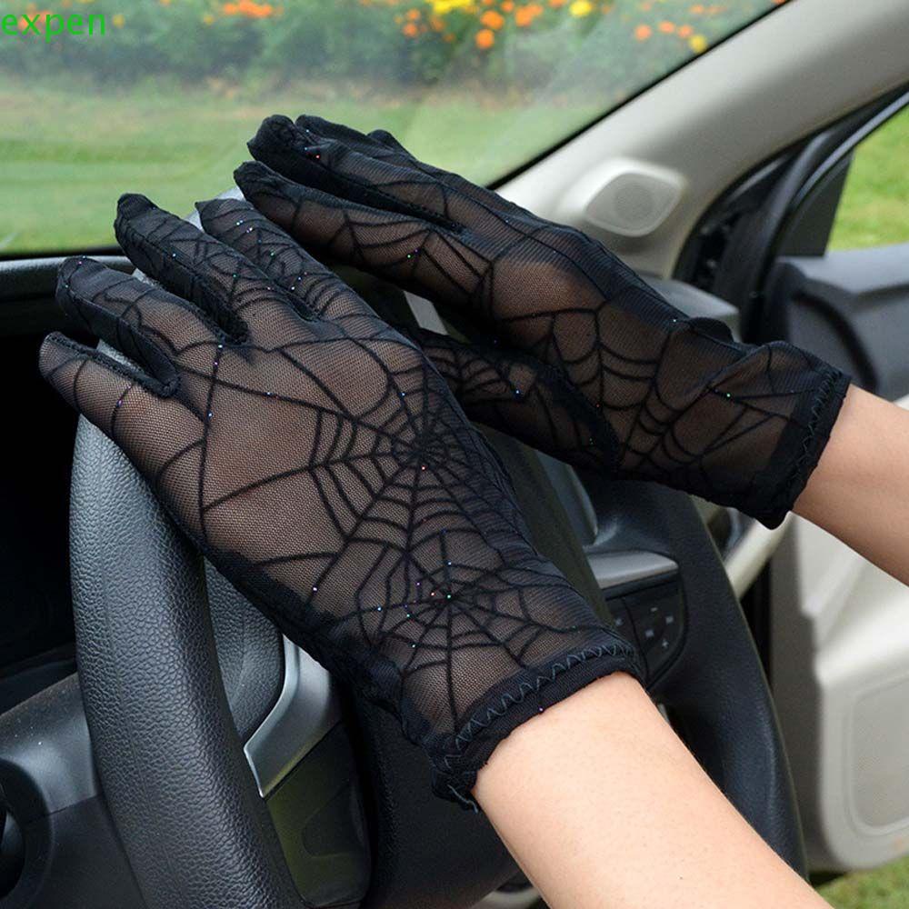 EXPEN Găng Tay Lái Xe Hở Ngón Hóa Trang Mạng Nhện Đặc Biệt Cho Nữ