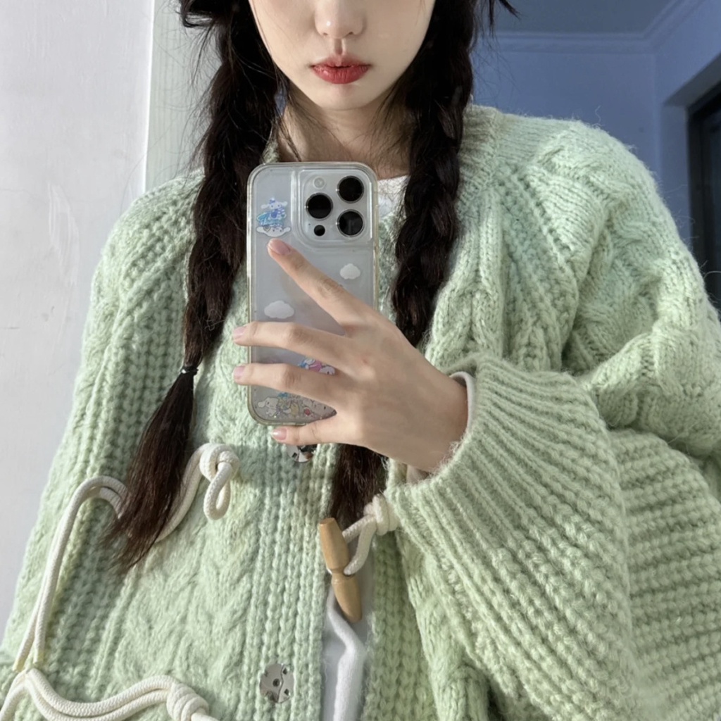 Áo Khoác Cardigan Dệt Kim Phối Nút Sừng Xinh Xắn Theo Phong Cách Mùa Xuân Hàn Quốc Dành Cho Nữ