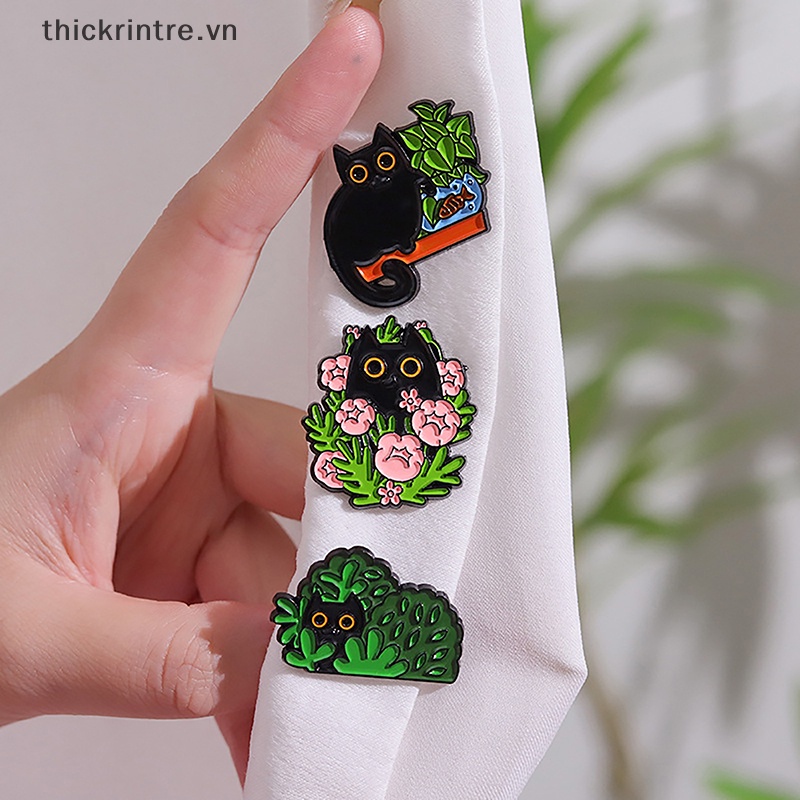 Ghim Cài Áo Hình Mèo Và Cây Xanh Bằng Hợp Kim Tráng Men Dễ Thương