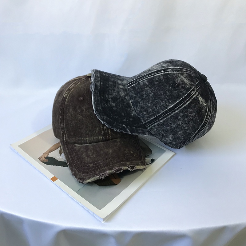 Mũ Lưỡi Trai Denim Màu Đen Thiết Kế Rách Phong Cách Retro Cá Tính Cho Nam