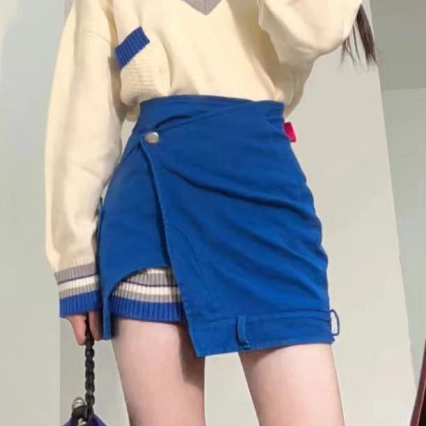 Bộ Áo Sweater Giả Hai Mảnh Màu Xanh Dương Phong Cách Mới 2023