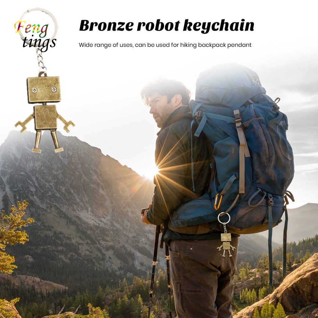 Móc Khóa Hình Robot Hai Mặt Bằng Kim Loại Đồng Vintage