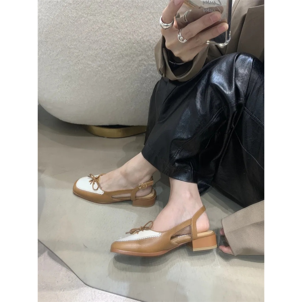 Sandal Mũi Vuông Hở Lưng Đính Nơ Xinh Xắn Theo Phong Cách retro B14L Dành Cho Nữ