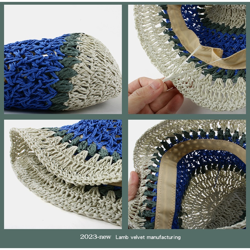 Nón Tai Bèo Đan Cói Màu Sắc Tương Phản Thời Trang Mùa Hè Cho Nữ