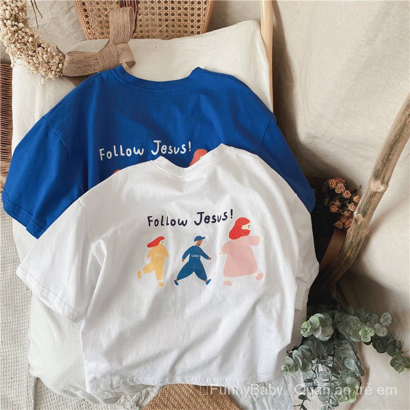 Áo Thun Cotton Tay Ngắn Cổ Tròn In Hoạt Hình Phong Cách Hàn Quốc Thời Trang Mùa Hè 2023 Dành Cho Bé Gái