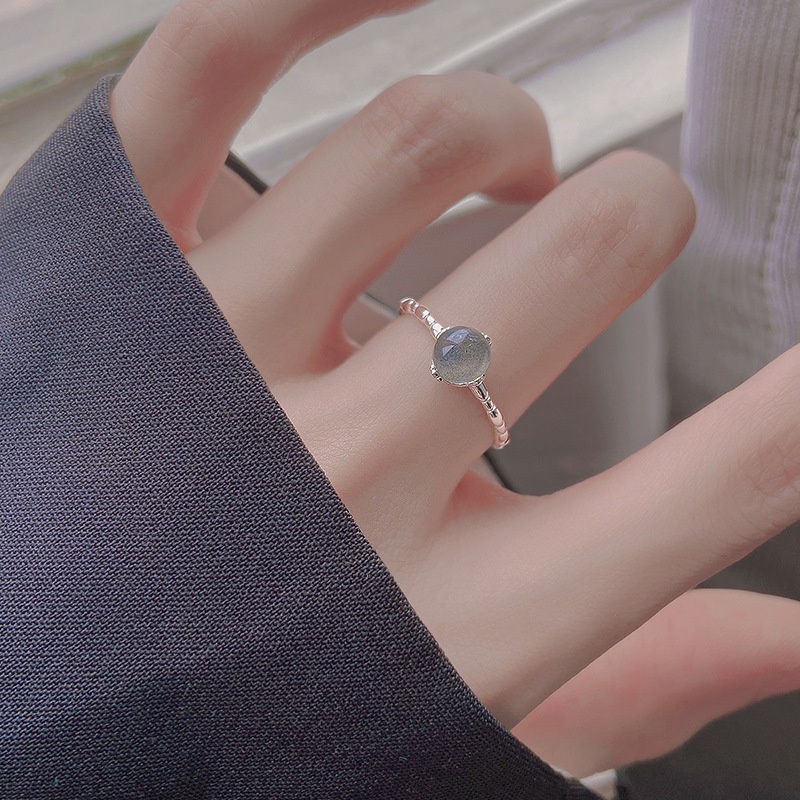 925 sterling silver moonstone nhẫn nữ ban nhạc nhỏ tươi