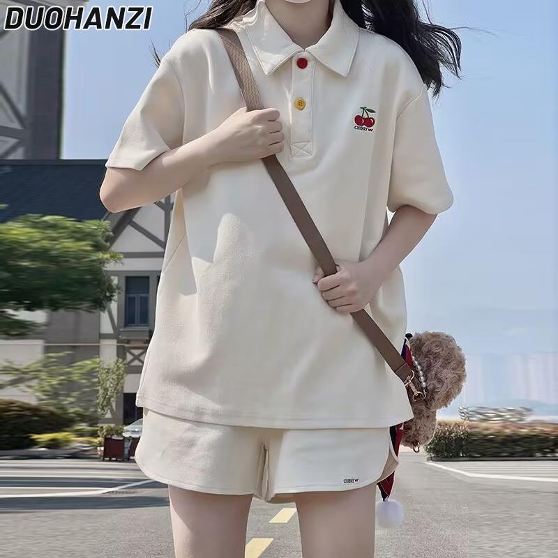 DUOHANZI Bộ Đồ Thể Thao Ngắn Tay Dáng Rộng Thời Trang Mùa Hè 2023 Giản Dị Dành Cho Học Sinh
