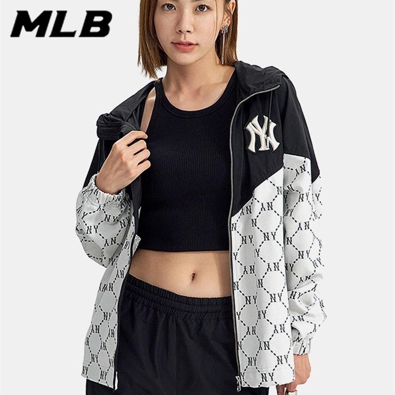 Áo Khoác Gió Thêu Logo MLB NY 100% Chính Hãng Có Khóa Kéo Thời Trang Cho Nam Và Nữ