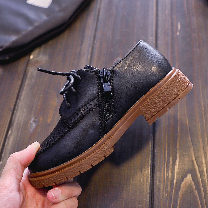 Giày Da Cột Dây Màu Đen / Nâu Chống Trượt Phong Cách Retro Trang Trọng Cho Bé Trai