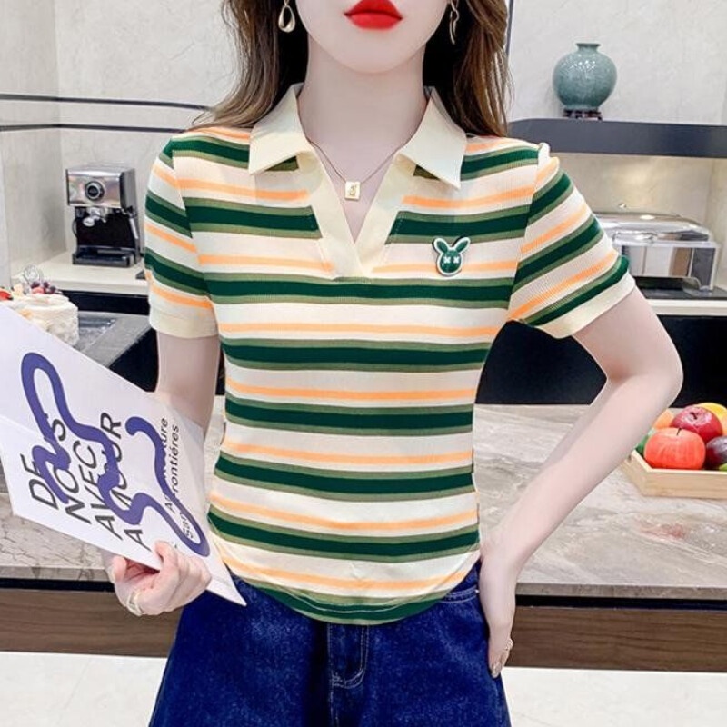 Áo Sơ Mi Polo Tay Ngắn Kẻ Sọc Thời Trang Mùa Hè Hàn Quốc 2023 Mới
